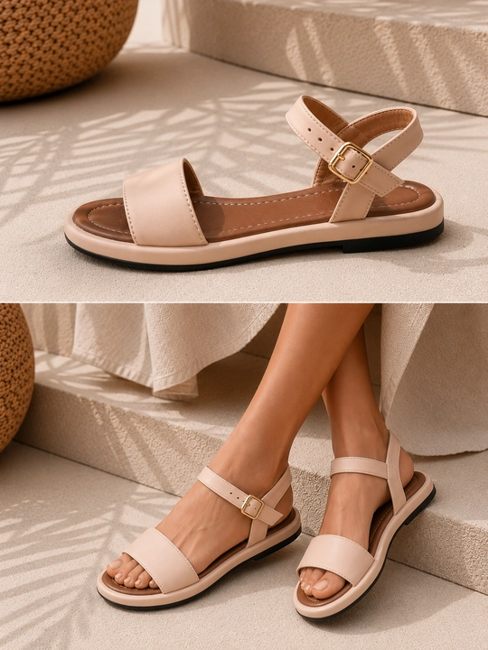 Ayollar uchun leopard printli yozgi sandallar, Yassi poshnali sandallar