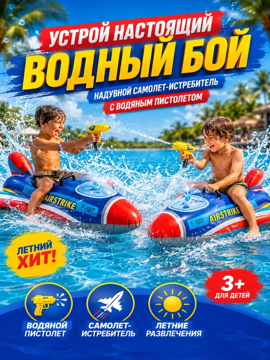 Надувной балон самолет INTEX с водяным пистолетом для плавания 117×104 см, детский - 