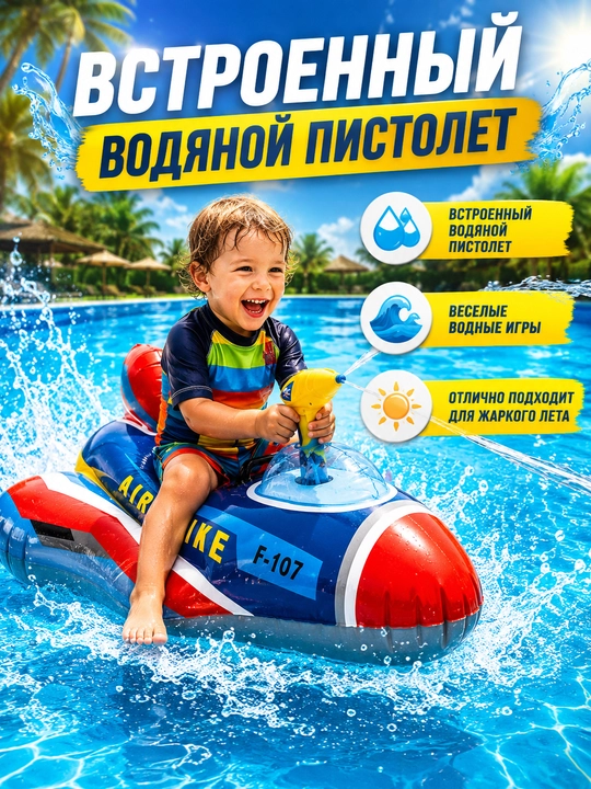 Надувной балон самолет INTEX с водяным пистолетом для плавания 117×104 см, детский