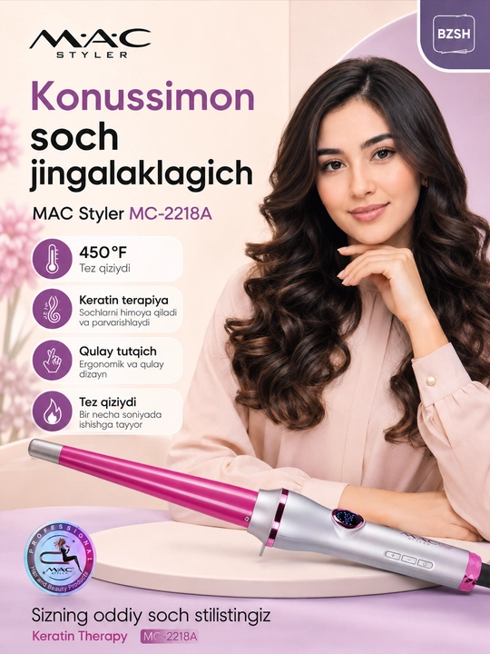 MAC Styler MC-2218A konussimon soch jingalaklagich ployka, raqamli displey, 450°F - 