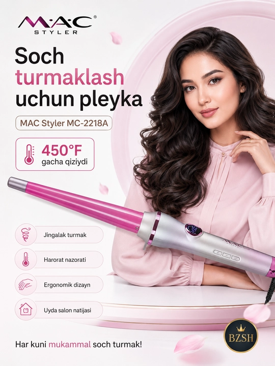 MAC Styler MC-2218A konussimon soch jingalaklagich ployka, raqamli displey, 450°F
