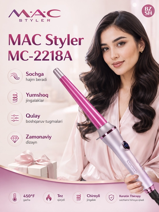 MAC Styler MC-2218A konussimon soch jingalaklagich ployka, raqamli displey, 450°F