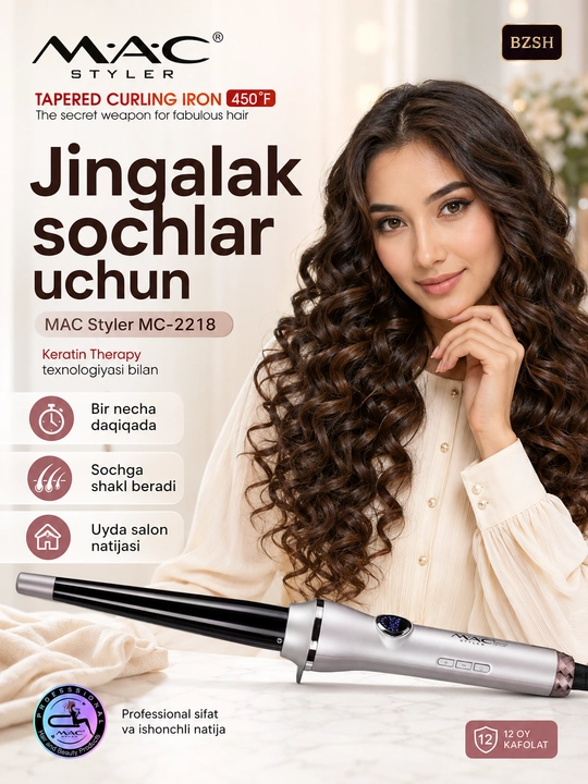 MAC Styler MC-2218A konussimon soch jingalaklagich ployka, raqamli displey, 450°F