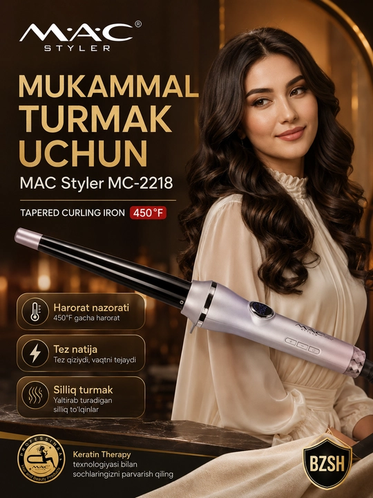 MAC Styler MC-2218A konussimon soch jingalaklagich ployka, raqamli displey, 450°F