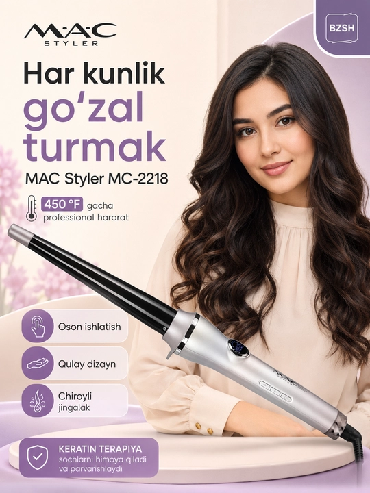 MAC Styler MC-2218A konussimon soch jingalaklagich ployka, raqamli displey, 450°F