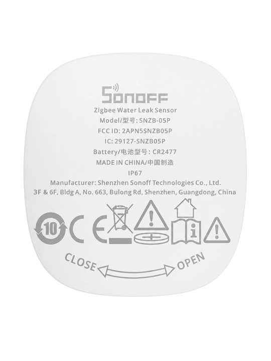 SONOFF SNZB-05P Zigbee aqlli suv sizib chiqish sensori, IP67, eWeLink ilovasiga bildirishnomalar
