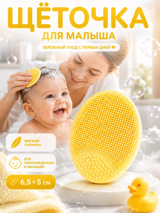 Щетка для очищения волос и лица новорожденного из силикона - 