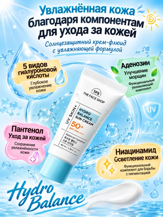 THE FACE SHOP UV SKIN+ Солнцезащитный крем, 4 вида , UV-защита, увлажнение, 40 мл