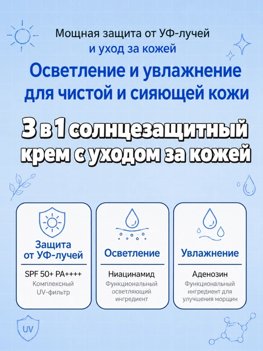 THE FACE SHOP UV SKIN+ Солнцезащитный крем, 4 вида , UV-защита, увлажнение, 40 мл