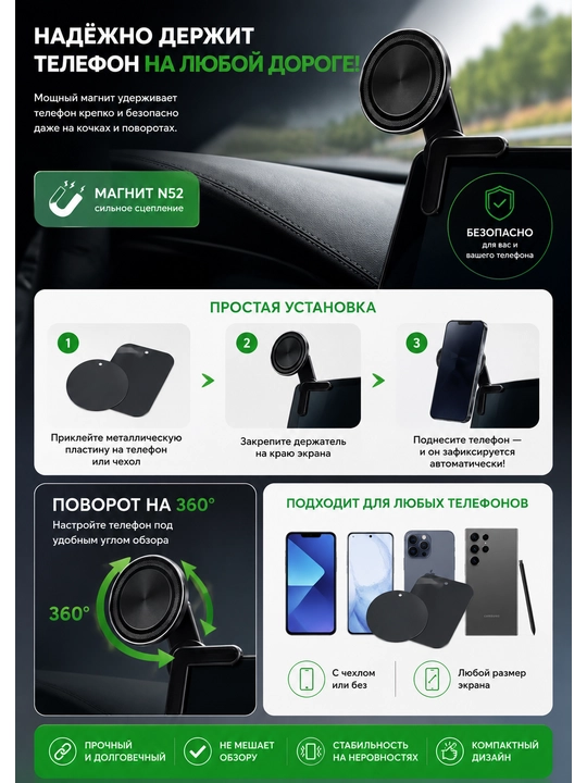REEX RH-27 MagSafe Magnitli Avtomobil Telefon Ushlagichi (N52, 360°)
