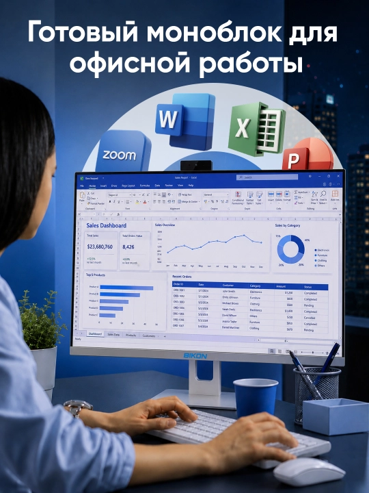 Monoblok BIKON 27 dyum Intel Core i7, DDR 16-8GB, SSD 1TB-512-256-128GB