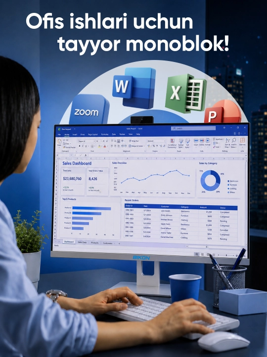 Monoblok BIKON 27 dyum Intel Core i7, DDR 16-8GB, SSD 1TB-512-256-128GB