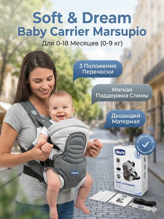 Кенгуру сумка Chicco Soft & Dream переноска для детей 0–18 месяцев (0–9 кг)