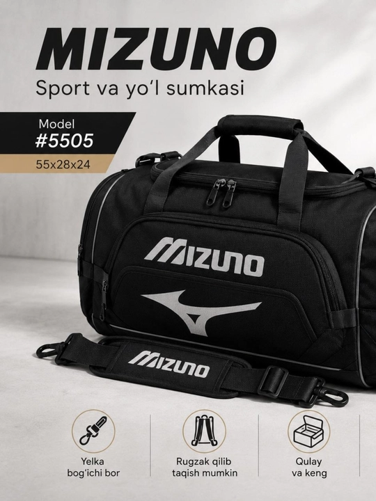 Спортивная и дорожная сумка Mizuno, вместительная, трансформер 3 в 1, водонепроницаемая - 