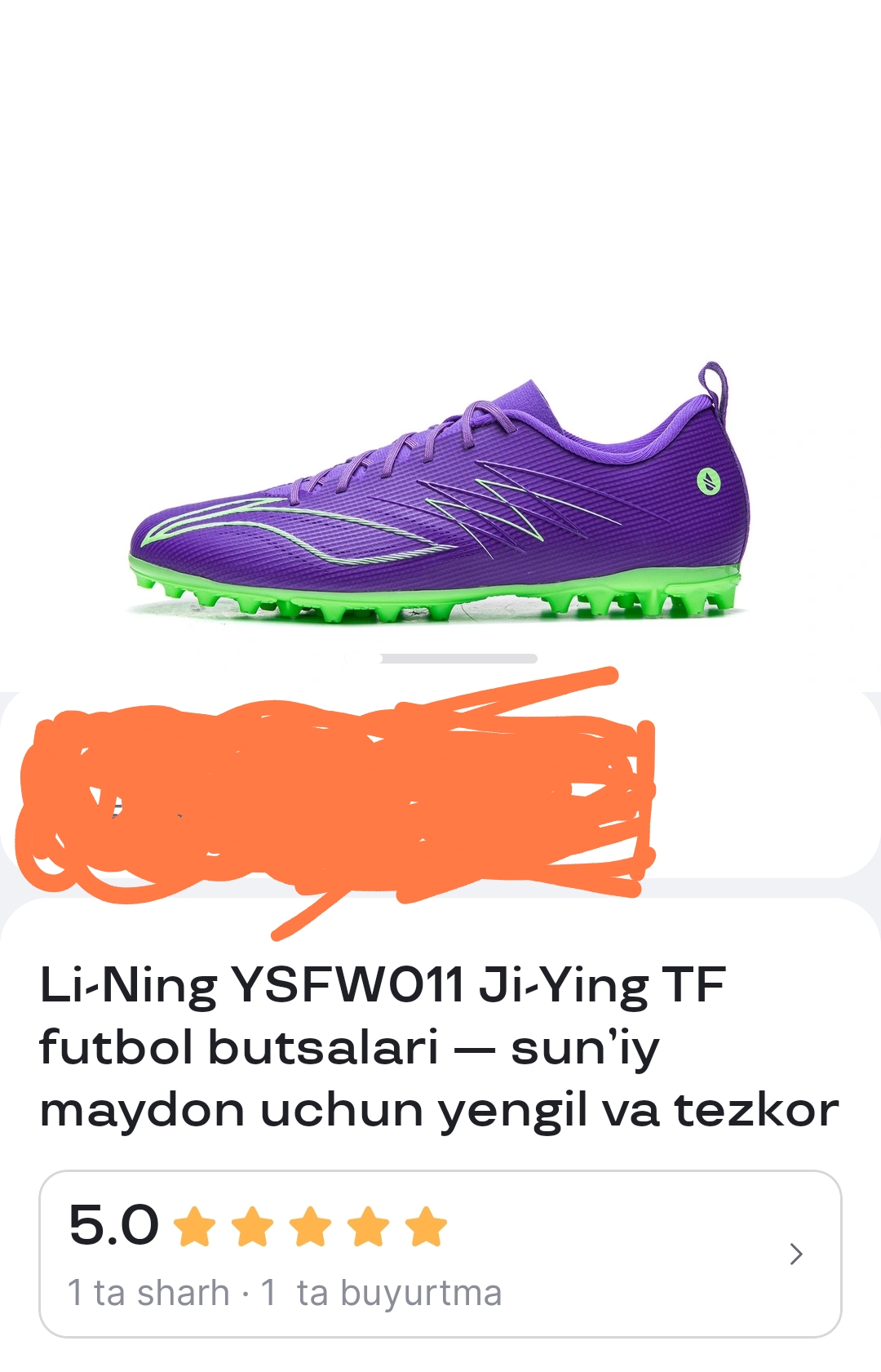 Li-Ning YSFW011 Ji-Ying TF futbol butsalari — sun’iy maydon uchun yengil va tezkor