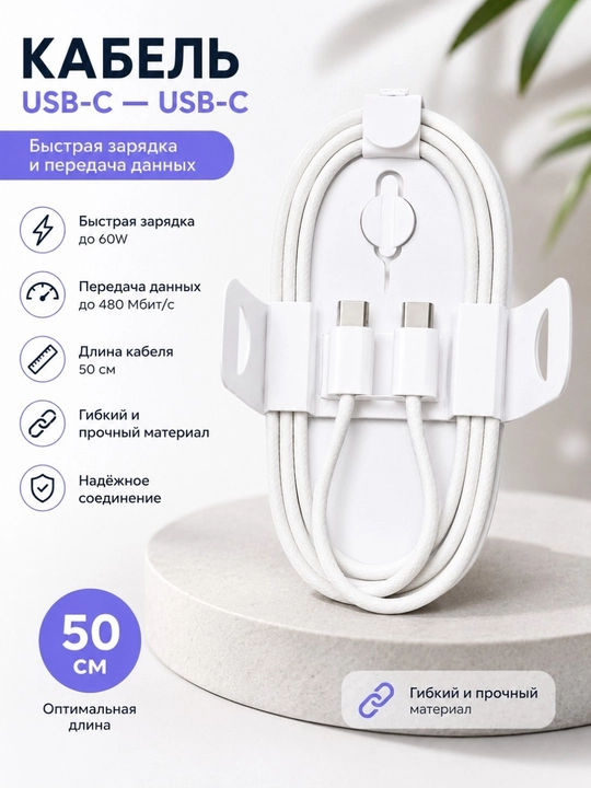 USB Type-C to Type-C kabel 100W Fast Charge – tezkor zaryadlash va data uzatish kabeli - 