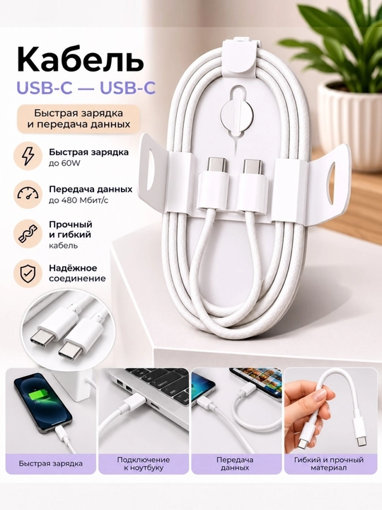 USB Type-C to Type-C kabel 100W Fast Charge – tezkor zaryadlash va data uzatish kabeli