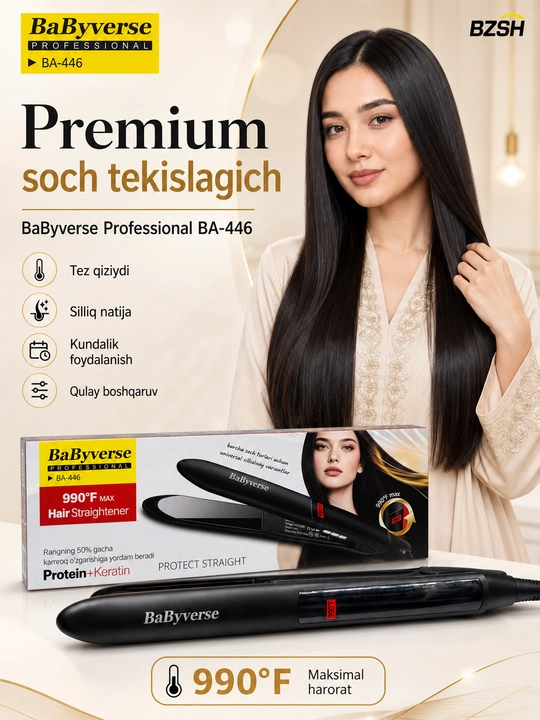 Выпрямитель для волос BaByverse Professional BA-446, керамические пластины, дисплей