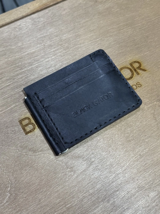 Зажим для денег из натуральной итальянской кожи и ручной прошивки Black Gator - 