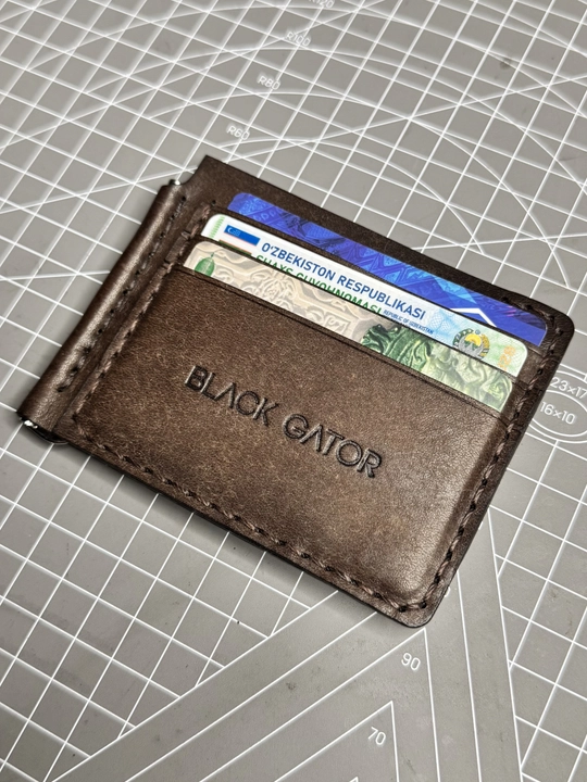 Зажим для денег из натуральной итальянской кожи и ручной прошивки Black Gator