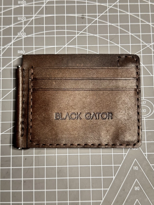 Зажим для денег из натуральной итальянской кожи и ручной прошивки Black Gator - 