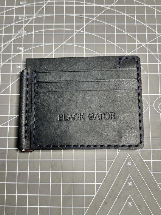 Зажим для денег из натуральной итальянской кожи и ручной прошивки Black Gator - 