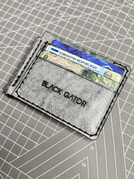 Зажим для денег из натуральной итальянской кожи и ручной прошивки Black Gator