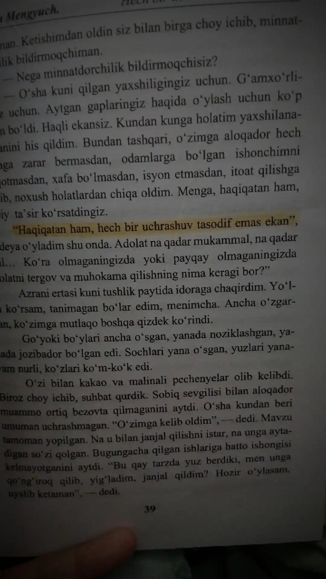 Hech bir uchrashuv tasodif emas — Hakan Mengyuch, o‘zlikni anglash haqida asar