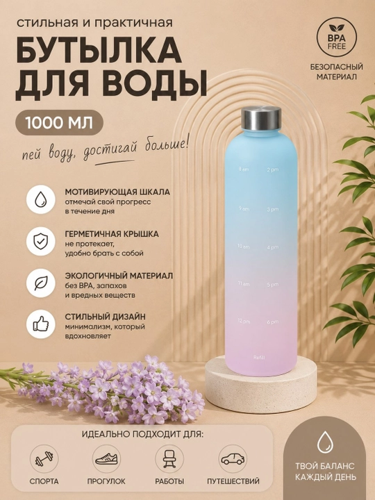 Прозрачная бутылка для воды, бутылка Pinterest, 500 и 1000 мл - 