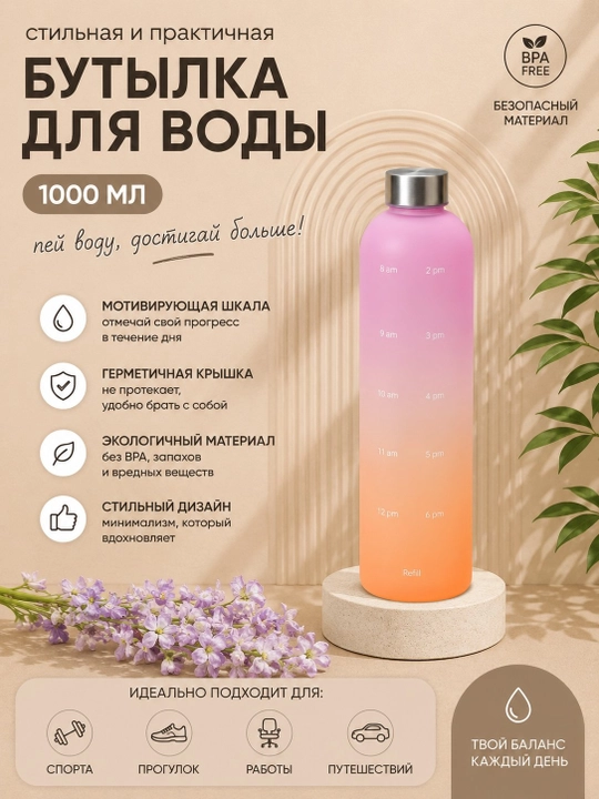 Прозрачная бутылка для воды, бутылка Pinterest, 500 и 1000 мл - 