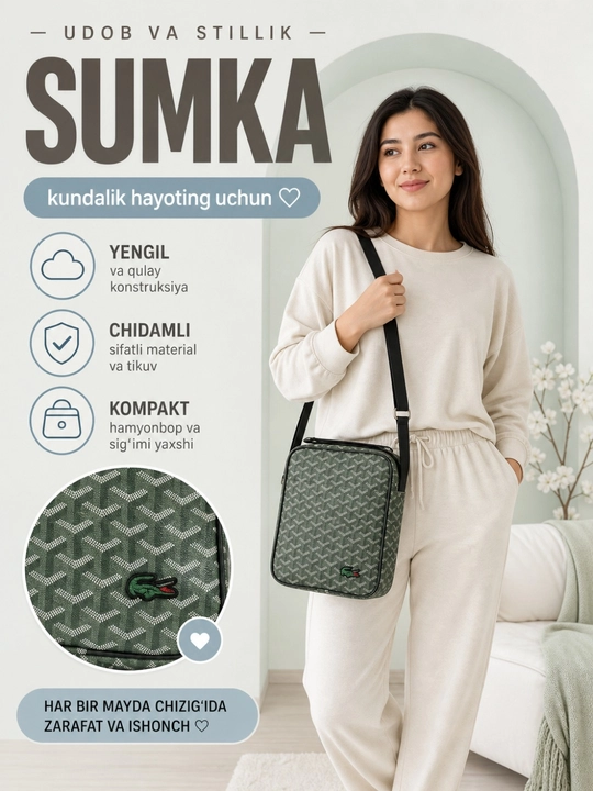 Erkaklar va ayolar uchun sumka barsetka, suv o'tkazmaydigan, yelkama
