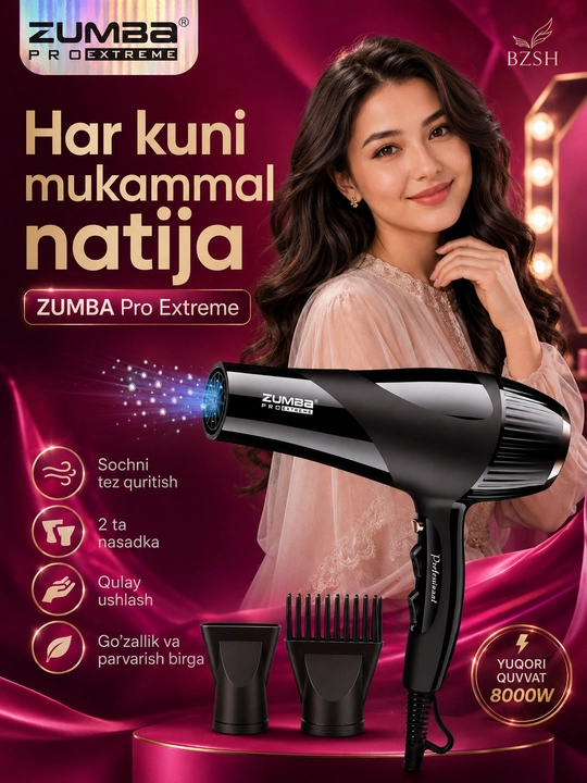 ZUMBA Pro Extreme ZM-9925 professional soch quritgich fen, 2 ta nasadka, 8000 W