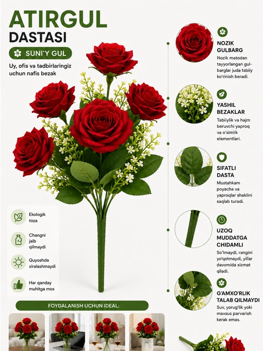 Sun’iy gul, dekorativ gul, sun’iy atirgul - 