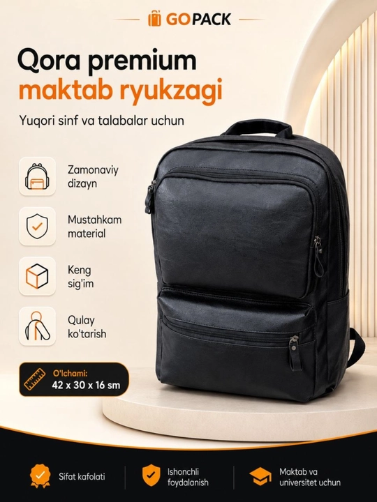 Школьный рюкзак для старших классов и студентов, мужской кожаный портфель GoPack черный - 