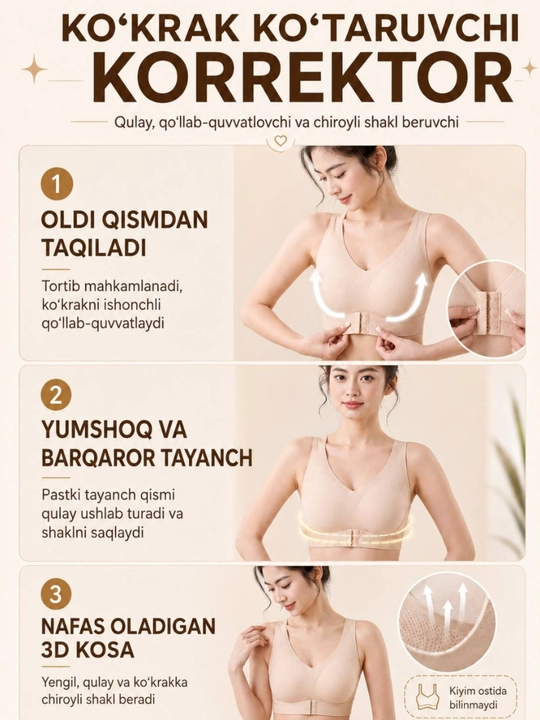 Ayollar ko‘krak ko‘taruvchi korrektori, simsiz sport byustgalter, qomat uchun top, L-XL