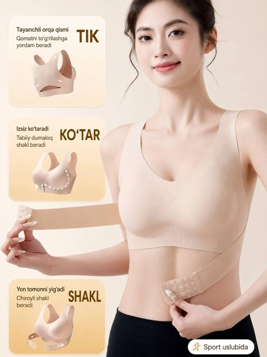Ayollar ko‘krak ko‘taruvchi korrektori, simsiz sport byustgalter, qomat uchun top, L-XL