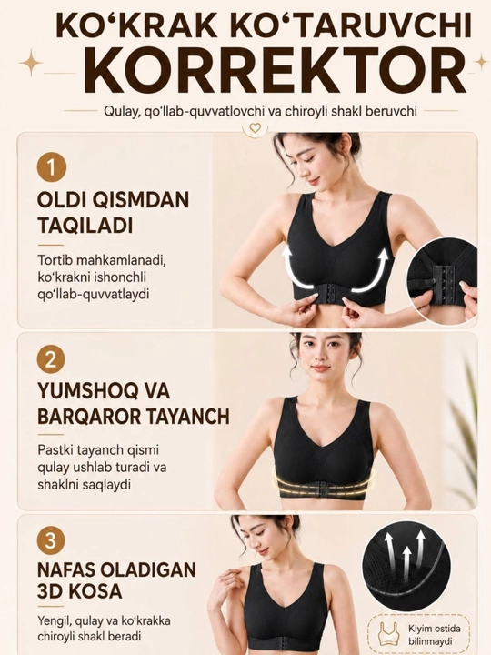 Ayollar ko‘krak ko‘taruvchi korrektori, simsiz sport byustgalter, qomat uchun top, L-XL