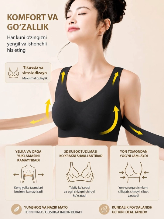 Ayollar ko‘krak ko‘taruvchi korrektori, simsiz sport byustgalter, qomat uchun top, L-XL