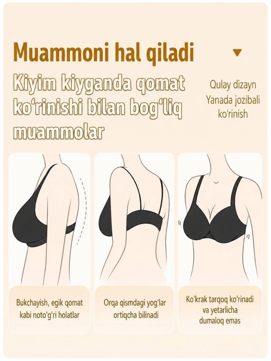 Ayollar ko‘krak ko‘taruvchi korrektori, simsiz sport byustgalter, qomat uchun top, L-XL