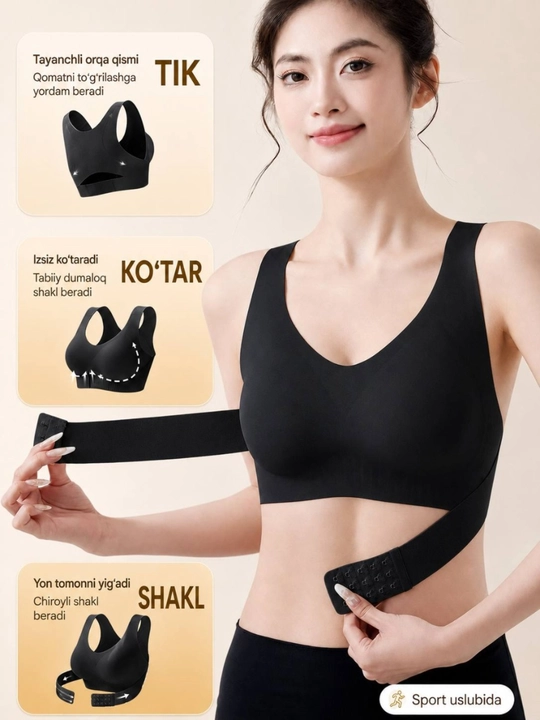 Ayollar ko‘krak ko‘taruvchi korrektori, simsiz sport byustgalter, qomat uchun top, L-XL