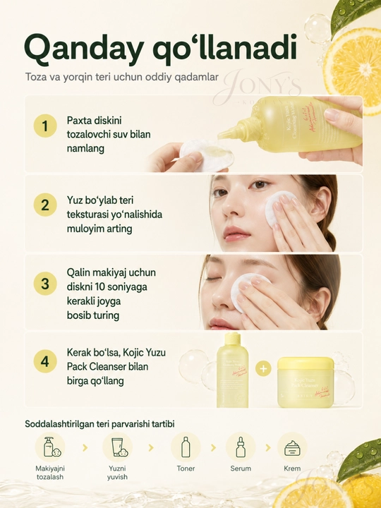 AXIS-Y Kojic Yuzu — Мицеллярная очищающая вода с койевой кислотой, юдзу и рисовой водой