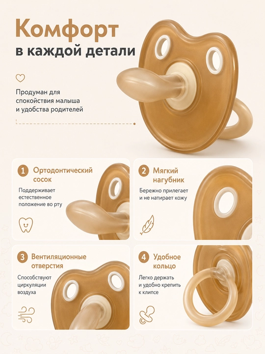 Соска-пустышка с футляром, ортодонтическая с вентиляционными отверстиями и кольцом