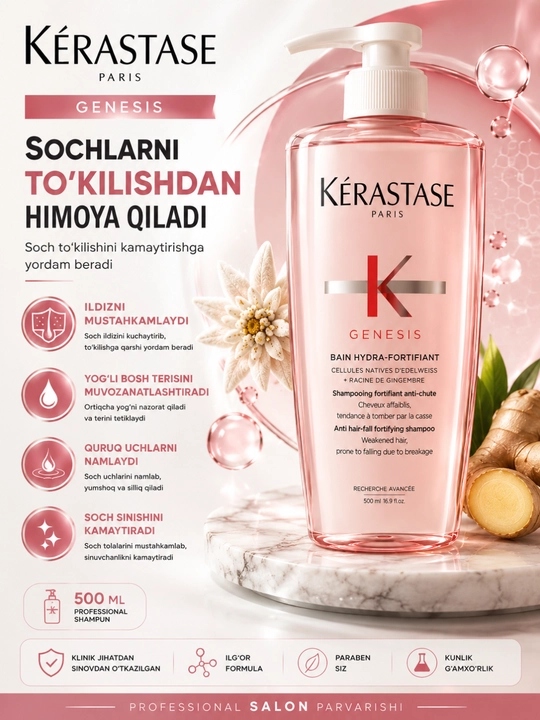 Kérastase shampun – soch uchun shampun, mustahkamlovchi professional shampunlar - 