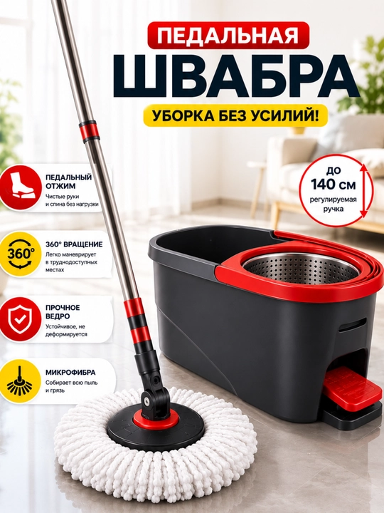 Polni tozalash uchun shvabrali, siqadigan chelak