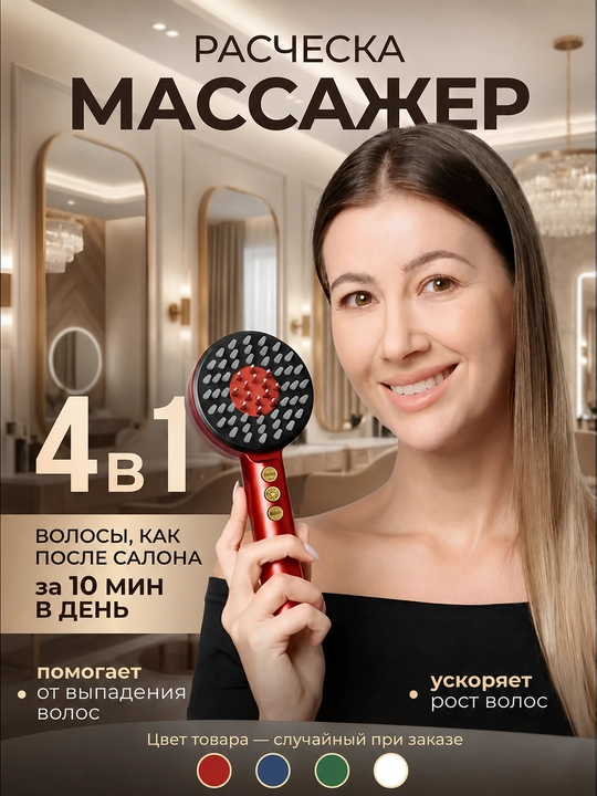 Электрическая расческа массажер со светотерапией, для роста волос, против выпадения - 