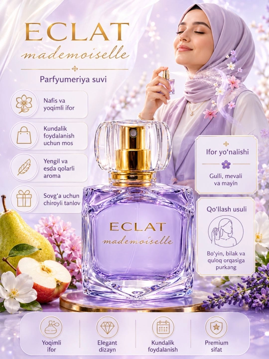 Ayollar atiri Eclat Mademoiselle Oriflame, 50 ml — nafis va yoqimli hidli parfum - 
