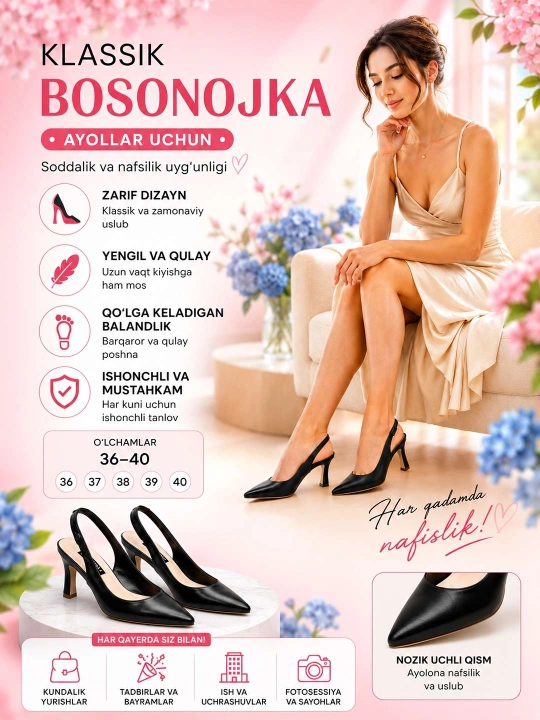 Ochiq poshnali nafis ayollar poyabzali, yumshoq 36-40 - 