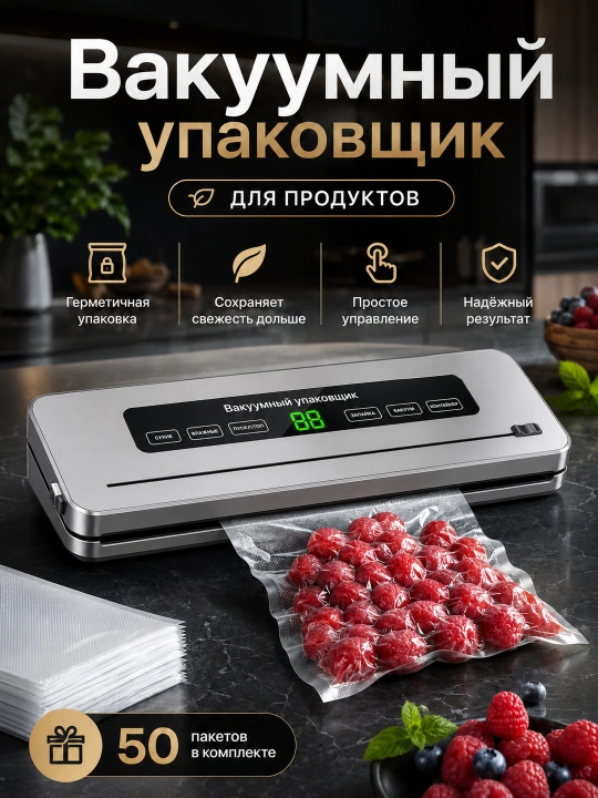 Вакууматор для продуктов, вакуумный упаковщик, 50 пакетов в комплекте - 