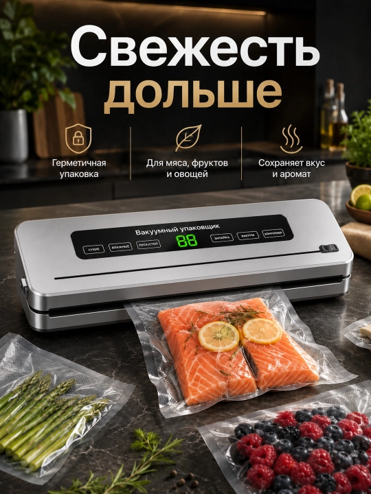 Вакууматор для продуктов, вакуумный упаковщик, 50 пакетов в комплекте