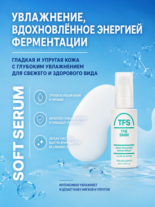 THE FACE SHOP THE SMIM Serum, Сыворотка, Коллаген, Церамиды, Увлажнение, 45 мл